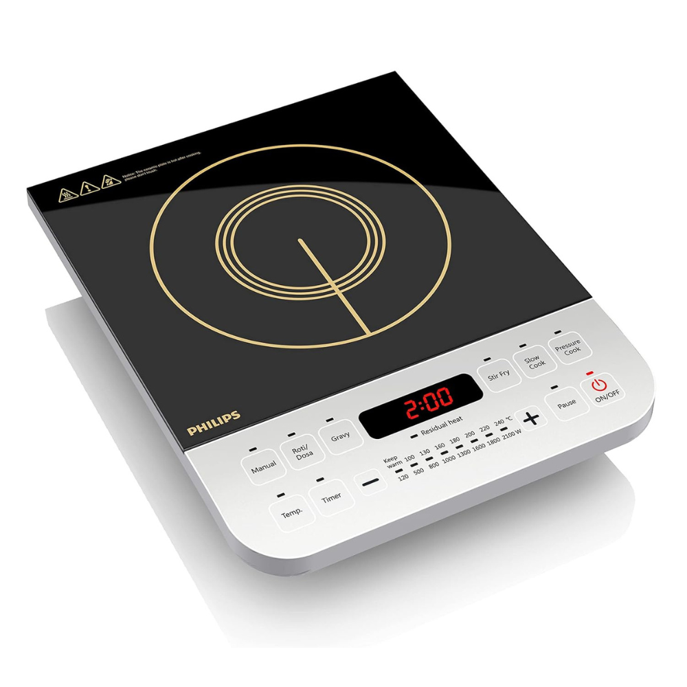 Philips Viva Collection HD492801 2100-Watt Induction Cooktop, Soft Touch Button with Crystal Glass (Black)