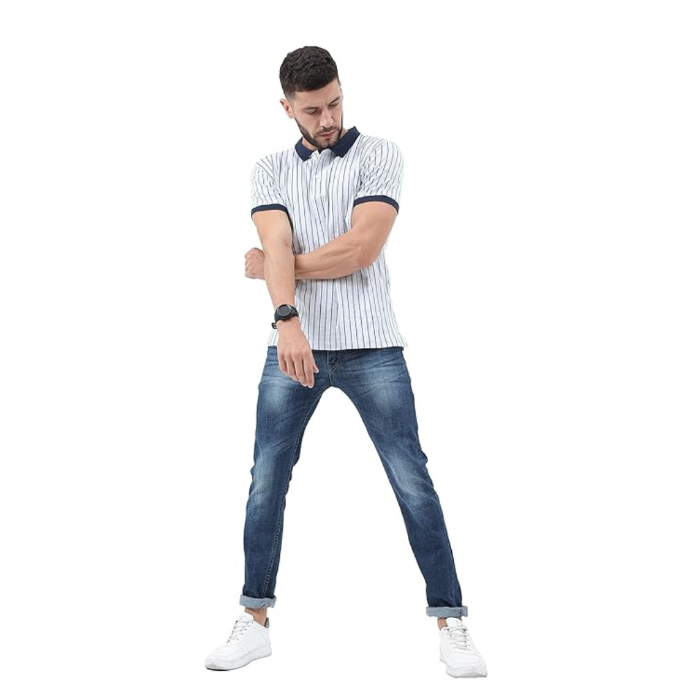 fanideaz Mens Half Sleeve Cotton Striped Branded Polo T-Shirt for Mens