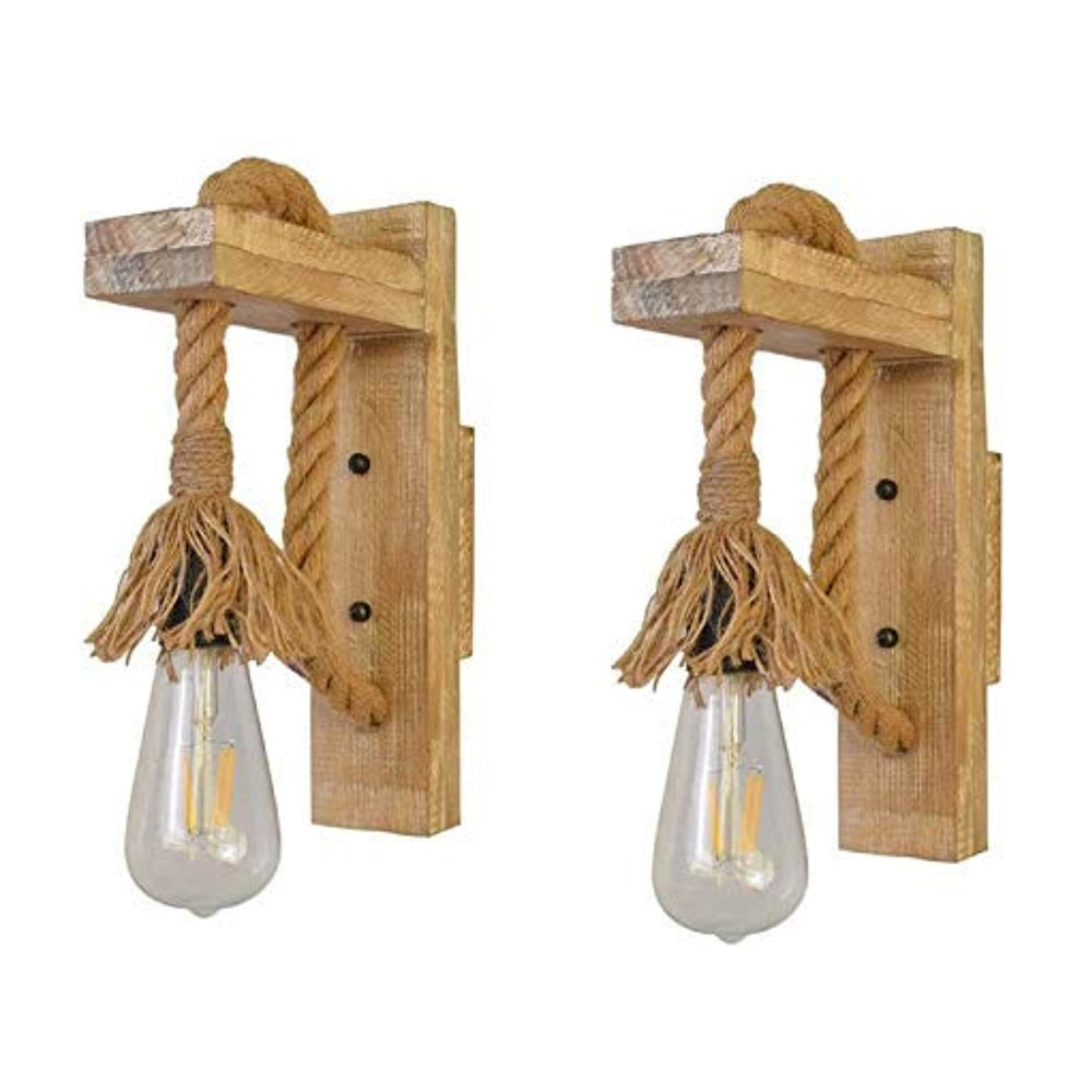 Improvhome E27 Holder Base Traditional Mounted Vintage Natural Rustic Rope Jute Type Hanging Pendant Ceiling Light Lamp Scones for Home Decoration (Pack of 2, Bulb Not Included)