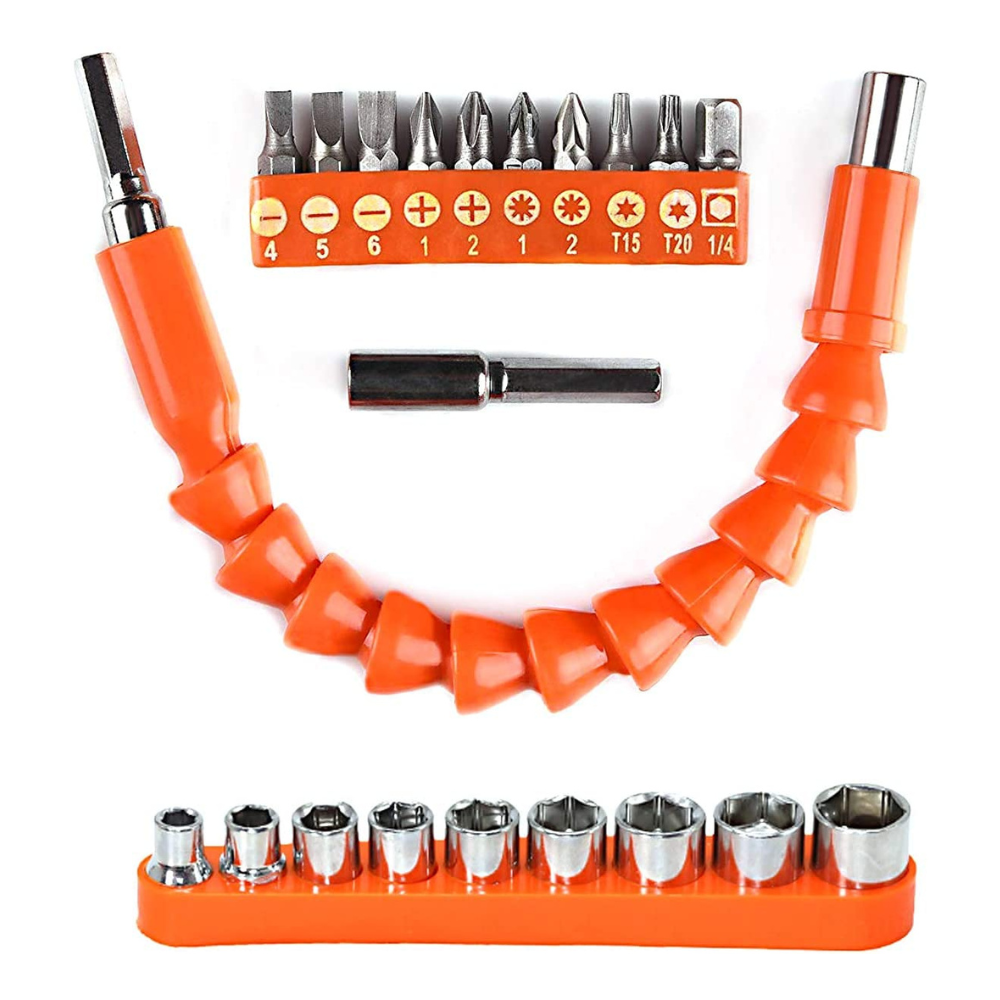 Aasons Flexible Drill Bit Extension Kit, Flexible Soft Shaft Extension Screwdriver Bits & Sockets Universal Nut Electric Drill Bit Power Hand Repair DIY Tools Accessories (21 Pieces Set), Black