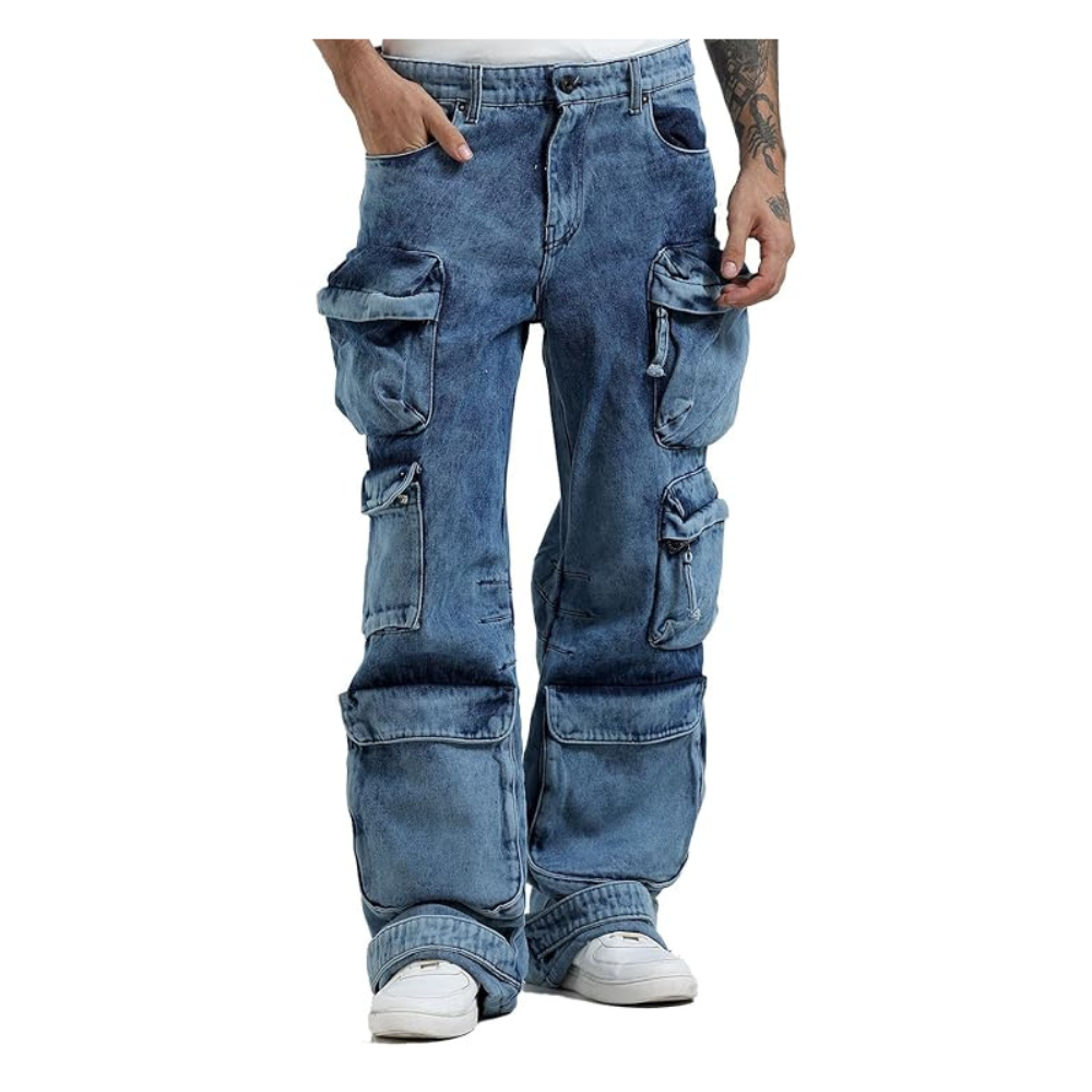 Espanshe Kola Baggy 10 Pocket Cargo Jeans Dark Blue