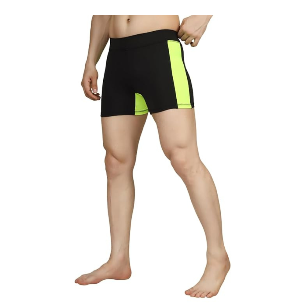 Imperative Athletic Swimming Shorts for Men, Black with Neon Yellow Stripe, Men Swimming Trunks, Quick Drying Shorts for Swimming