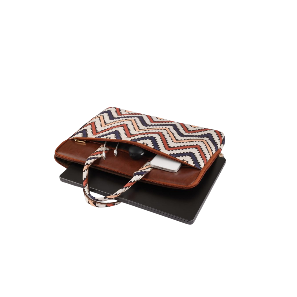 Dyazo Laptop Sleeve Bag 15 to 15.6 Inch for Woman  Jute & Vegan Leather Handcrafted Slim Case with Zipper  Stylish & Durable Office Laptop Bag for Work, College and Travel