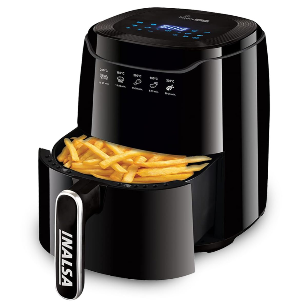 INALSA Air Fryer 4.2 ltr1400 W with Air Crisp TechnologyTemperature & Timer Control8 Preset Menu & Digital DisplayAir fry, Bake,Roast,Reheat,DehydrateAirfryer Recipe book(Tasty Fry Digital)