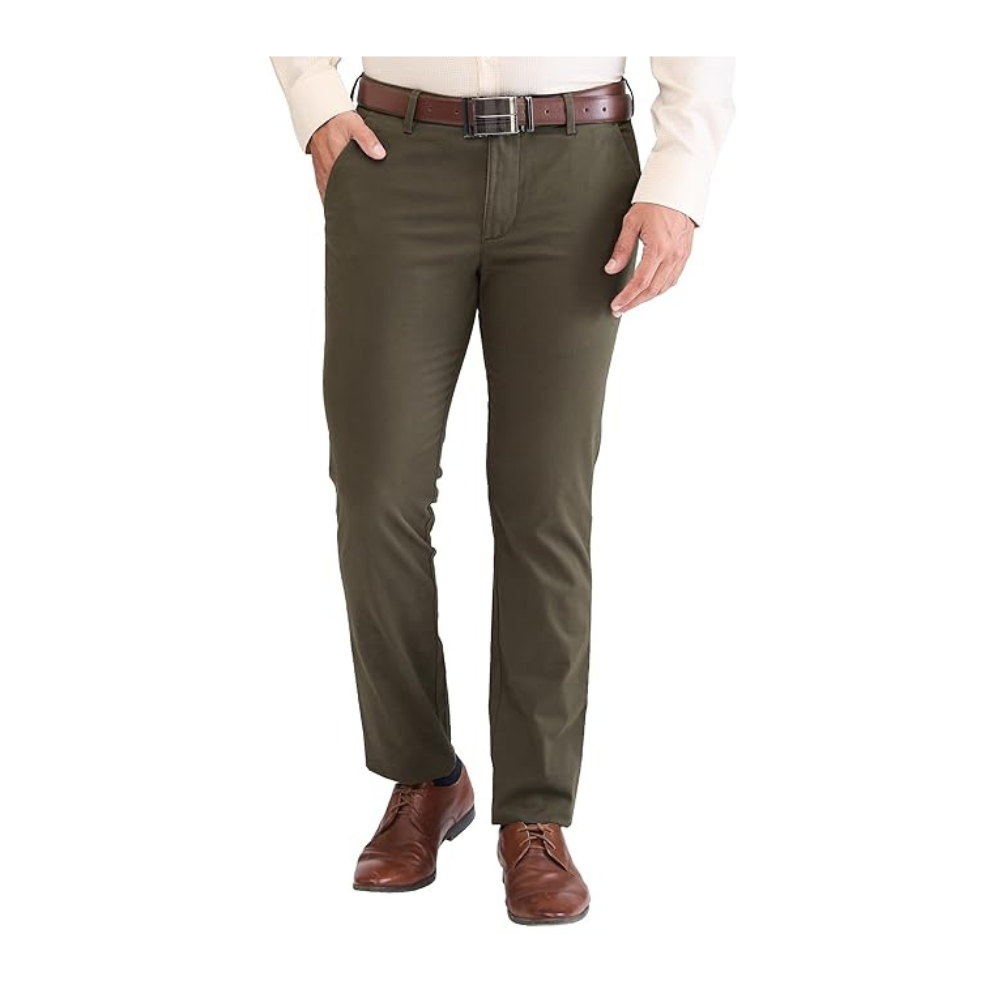 Park Avenue Men's Regular Fit Mid Rise Neo Fit Cotton Blend Solid Pattern Flat Front Casual Chinos