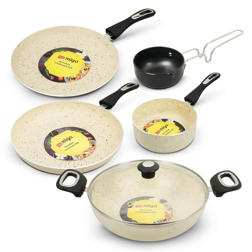 Impex 6 Pcs Nonstick Granite Cookware Set  3 mm Thickness  Induction Bottom  Frypan, Kadai, Tawa, Tadka and Milk Pan  1 Year Warranty