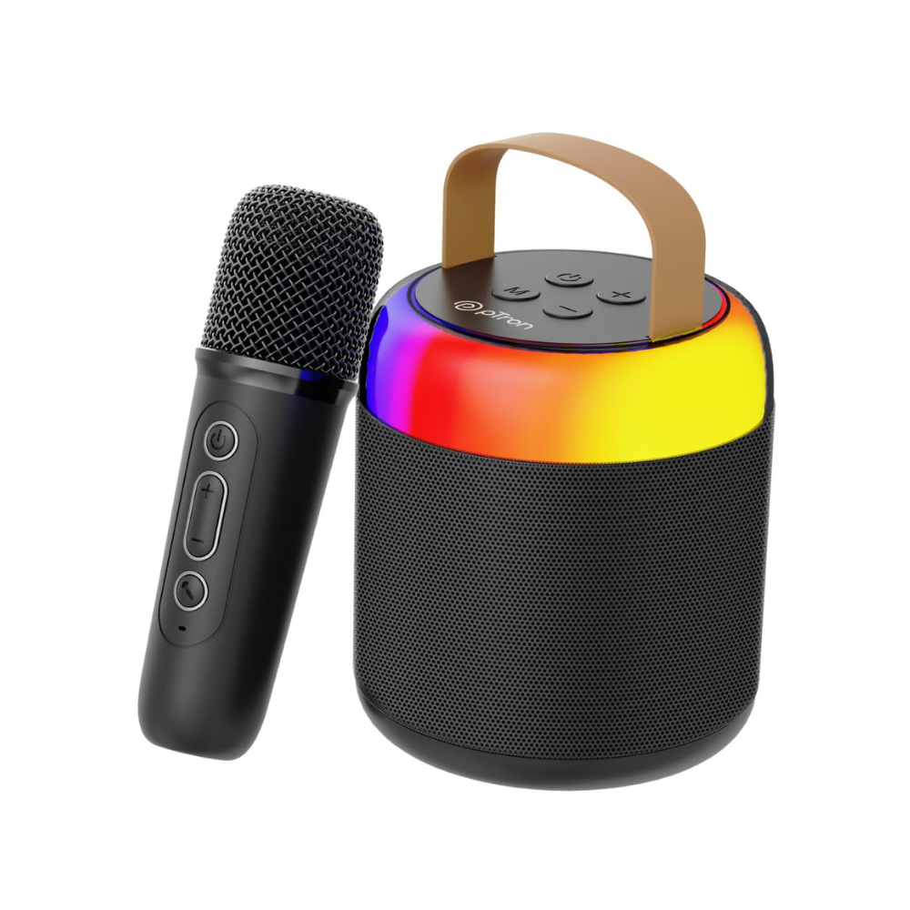 pTron Newly Launched Fusion Bliss 16W Bluetooth Speaker with Wireless Karaoke Mic, 6Hrs Playtime, Vibrant RGB Lights, Voice Effects, Multi-Play Modes BT5.3/TF Card & Type-C Charging Port (Black)
